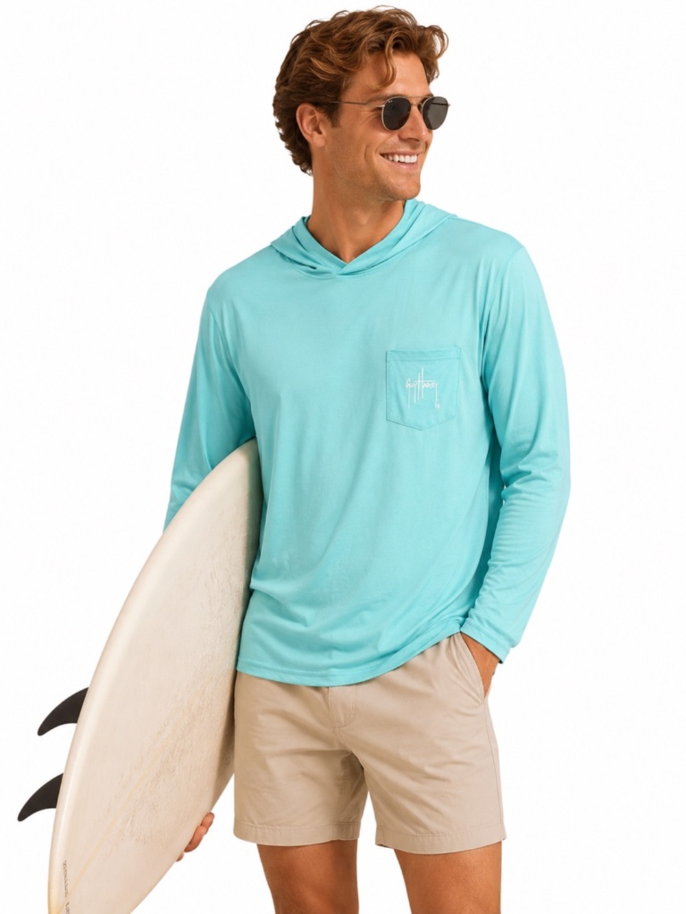 Guy Harvey Performance Hoodie Aqua Fishing UPF Long Sleeve Outdoor Medium